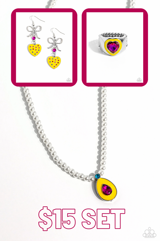 PEARL-demonium - Yellow Necklace/Earring/Ring Set